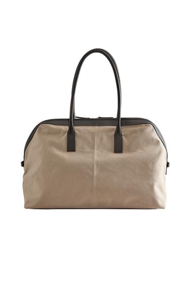 CANVAS AND LEATHER TRAVEL BAG - Chocolate Brown by Zara