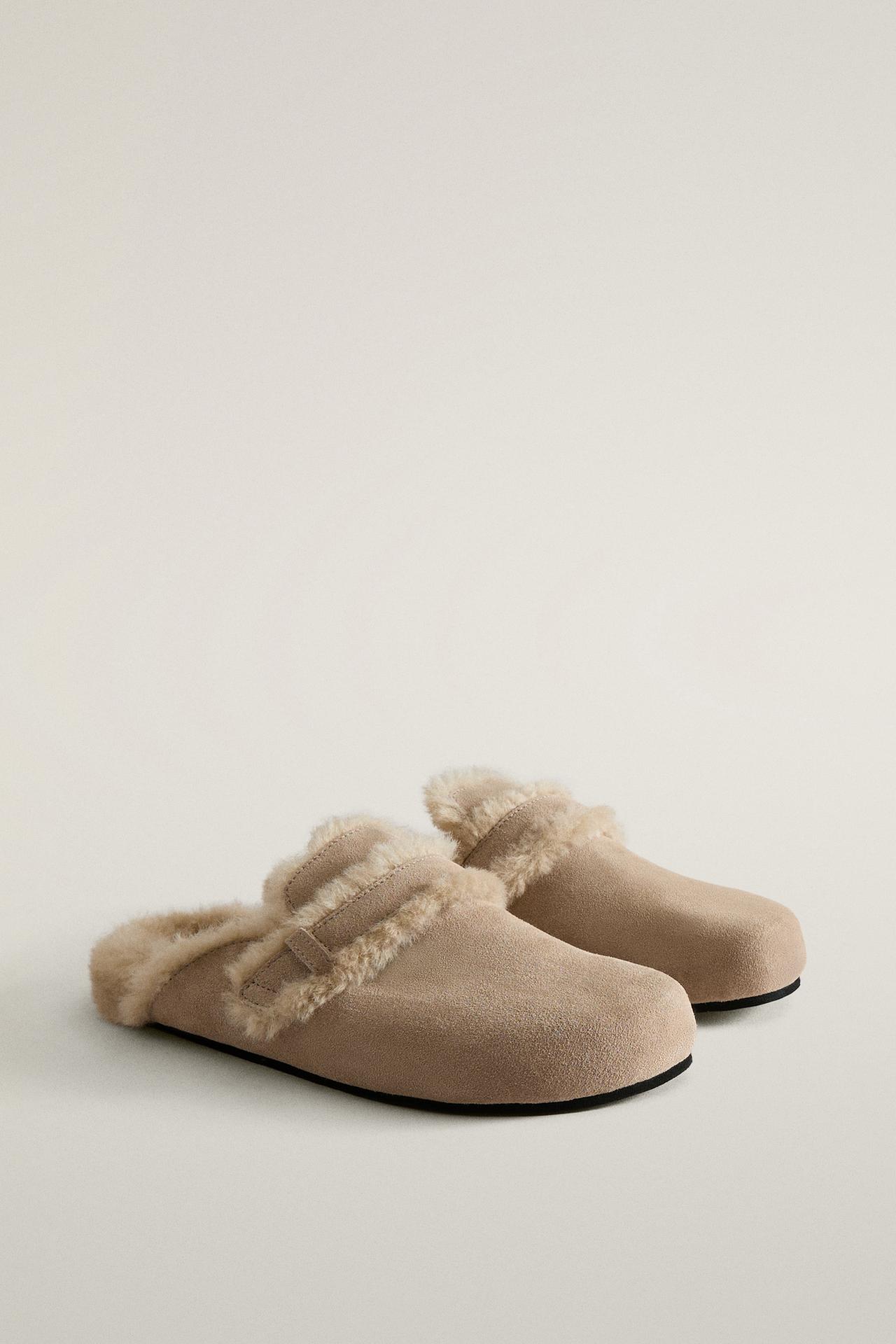 WARM LEATHER MULE CLOGS — Taupe Gray