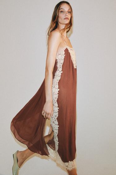 VESTIDO TIRANTES ENCAJE ZW COLLECTION - Teja de Zara