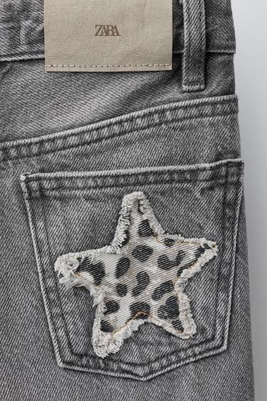 WIDE-LEG JEANS WITH ANIMAL PRINT STARS - Grey by Zara - Image 3