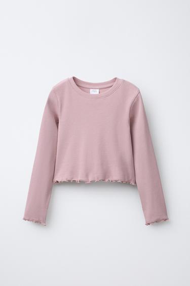 Zara PLAIN RIBBED T-SHIRT - Pink
