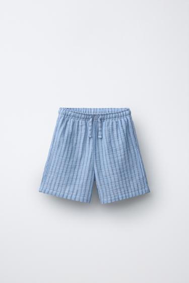 STRIPED TEXTURED BERMUDA SHORTS - Blue by Zara