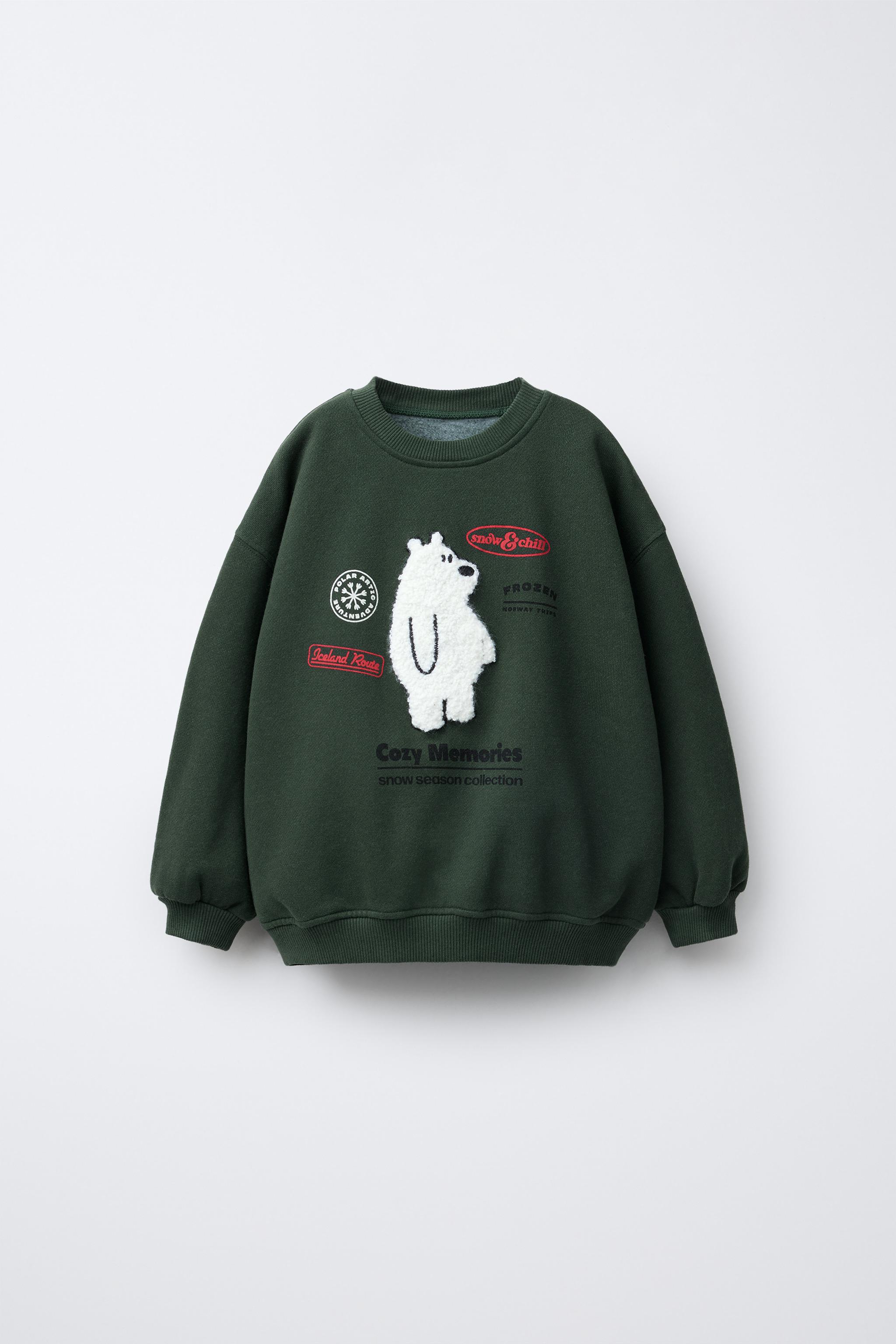 FAUX SHEARLING BEAR PATCH SWEATSHIRT - Bottle green | ZARA United