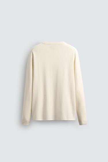 COTTON-CASHMERE BUTTON NECK SWEATER - Ecru by Zara - Image 8