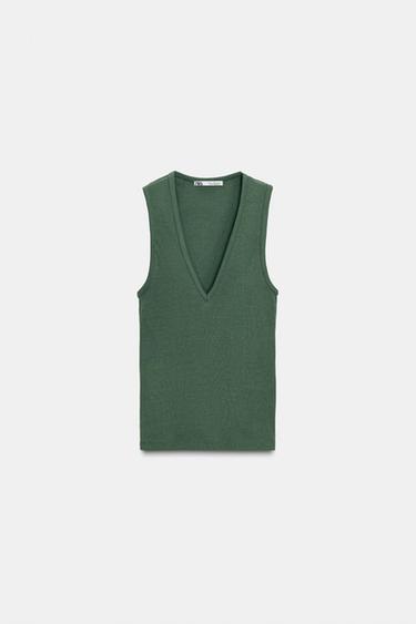 Zara V-NECK TOP - Khaki