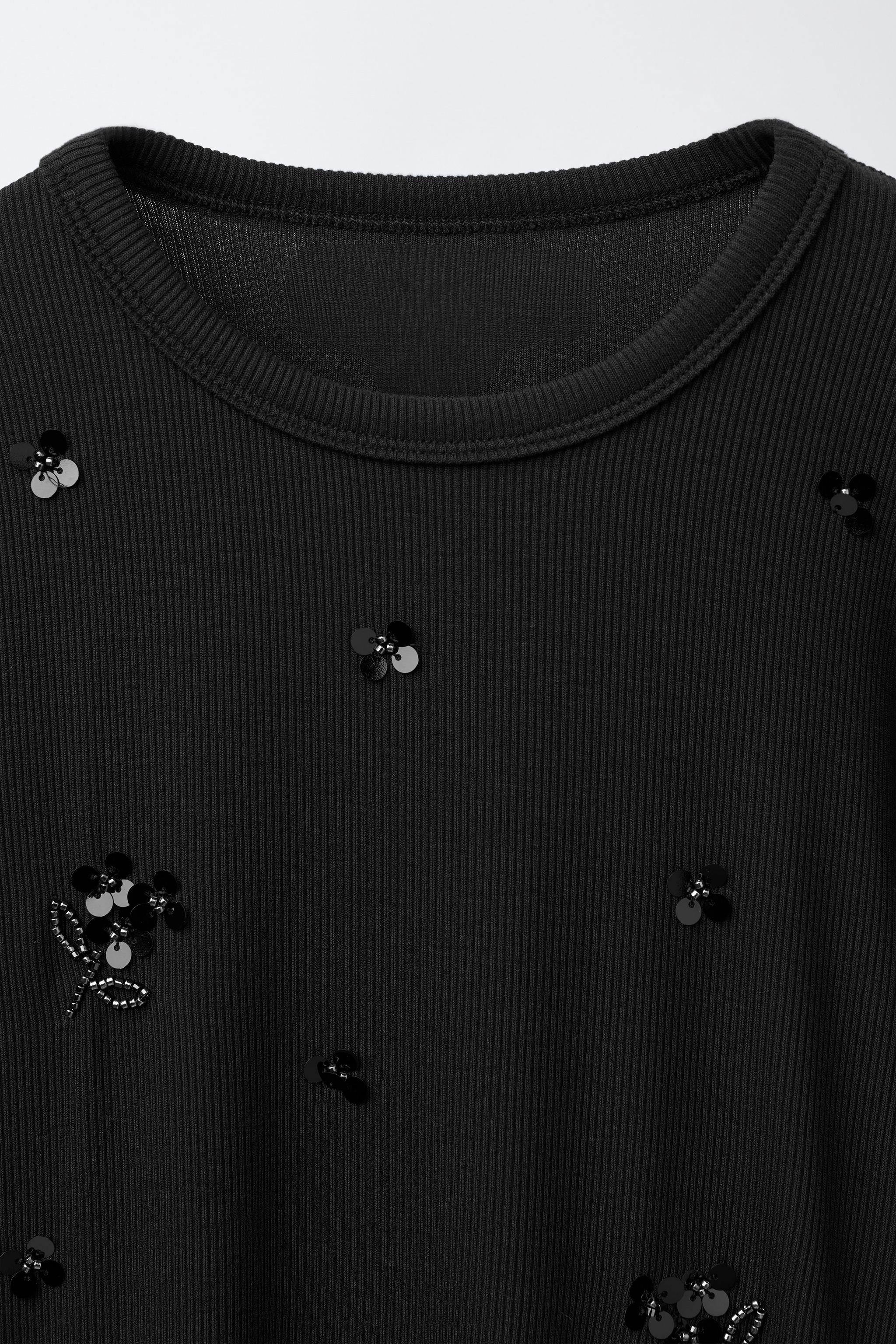 SEQUINED RIBBED T-SHIRT