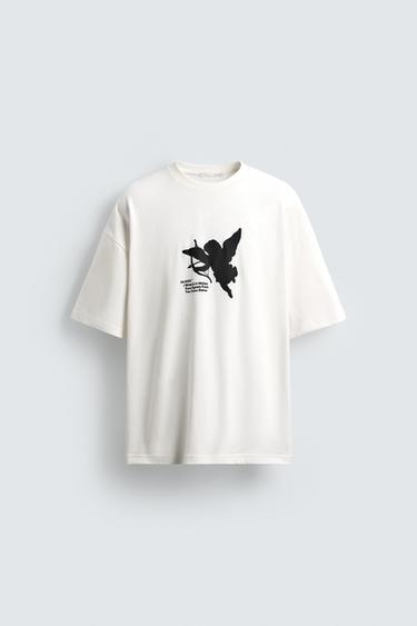 RUBBERISED PRINT T-SHIRT - Oyster-white by Zara
