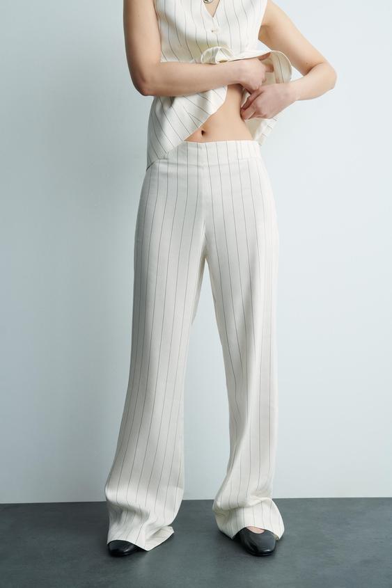 Zara Highwaist Trousers Oyster White, Women's Fashion, Bottoms