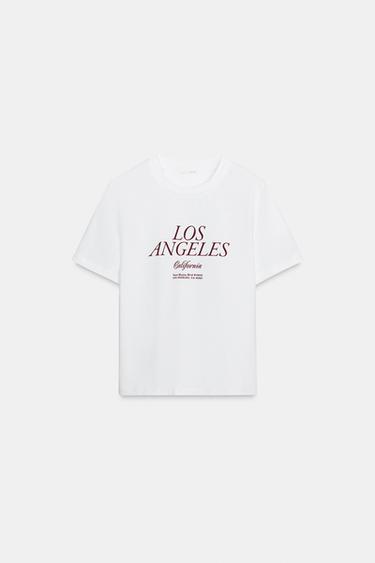 T-SHIRT TEXTE - Blanc / Grenat de Zara - Image 3