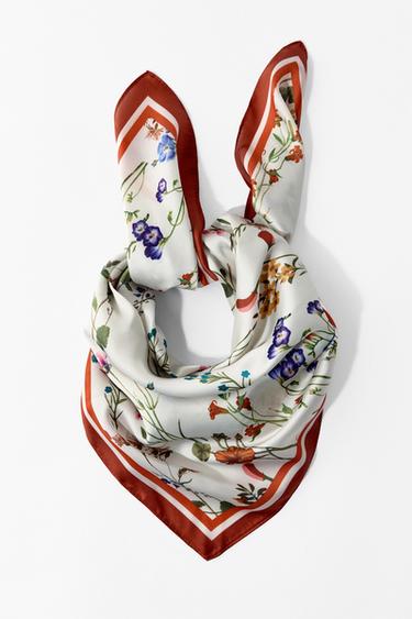 FOULARD IMPRIMÉ FLEURS CONTRASTE - Écru de Zara