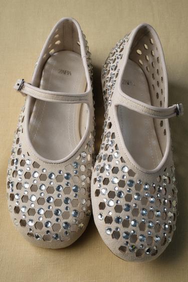 GLITTER CUT-OUT BALLET FLATS - Beige by Zara