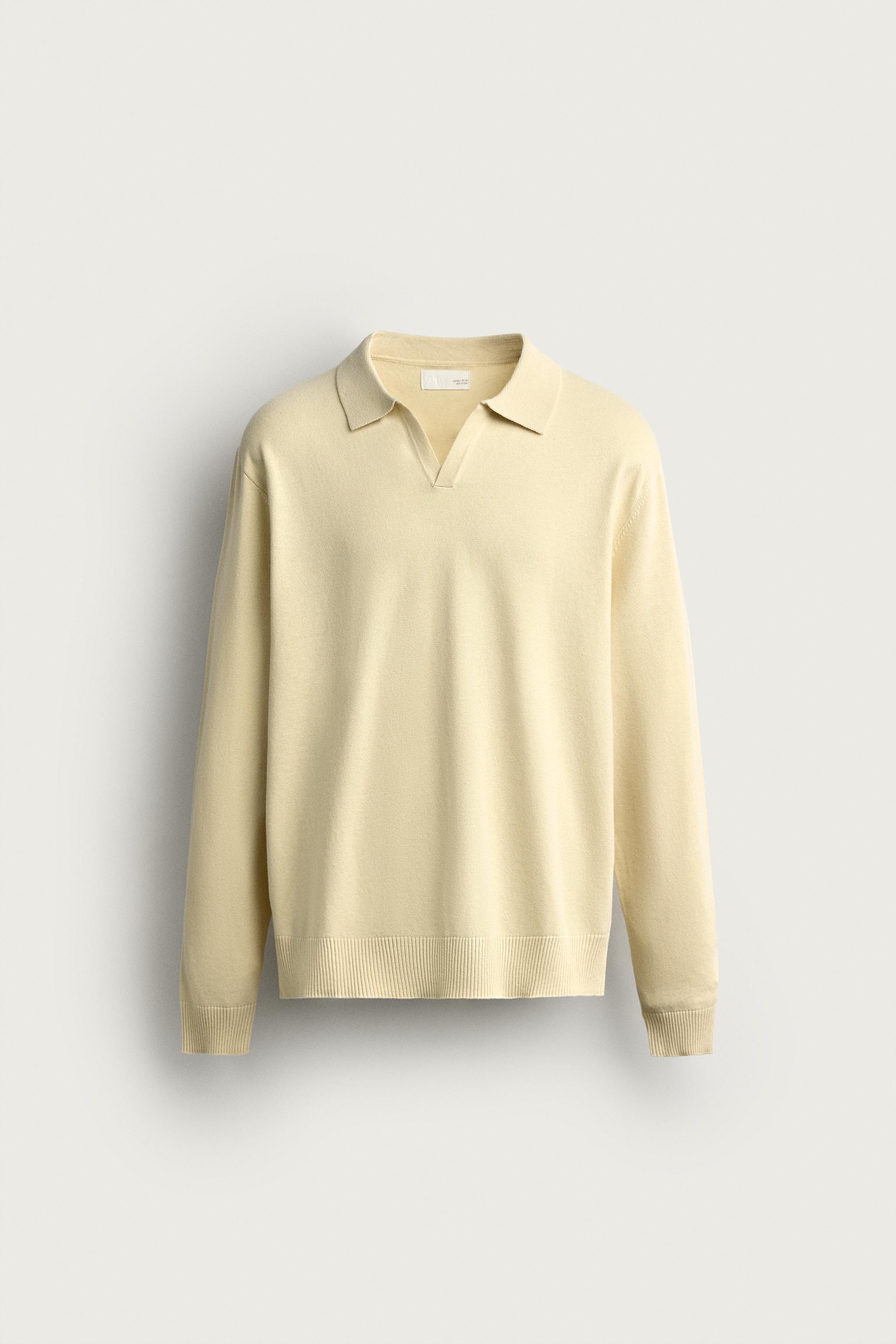 COTTON-LINEN REGULAR FIT KNIT POLO — Yellow