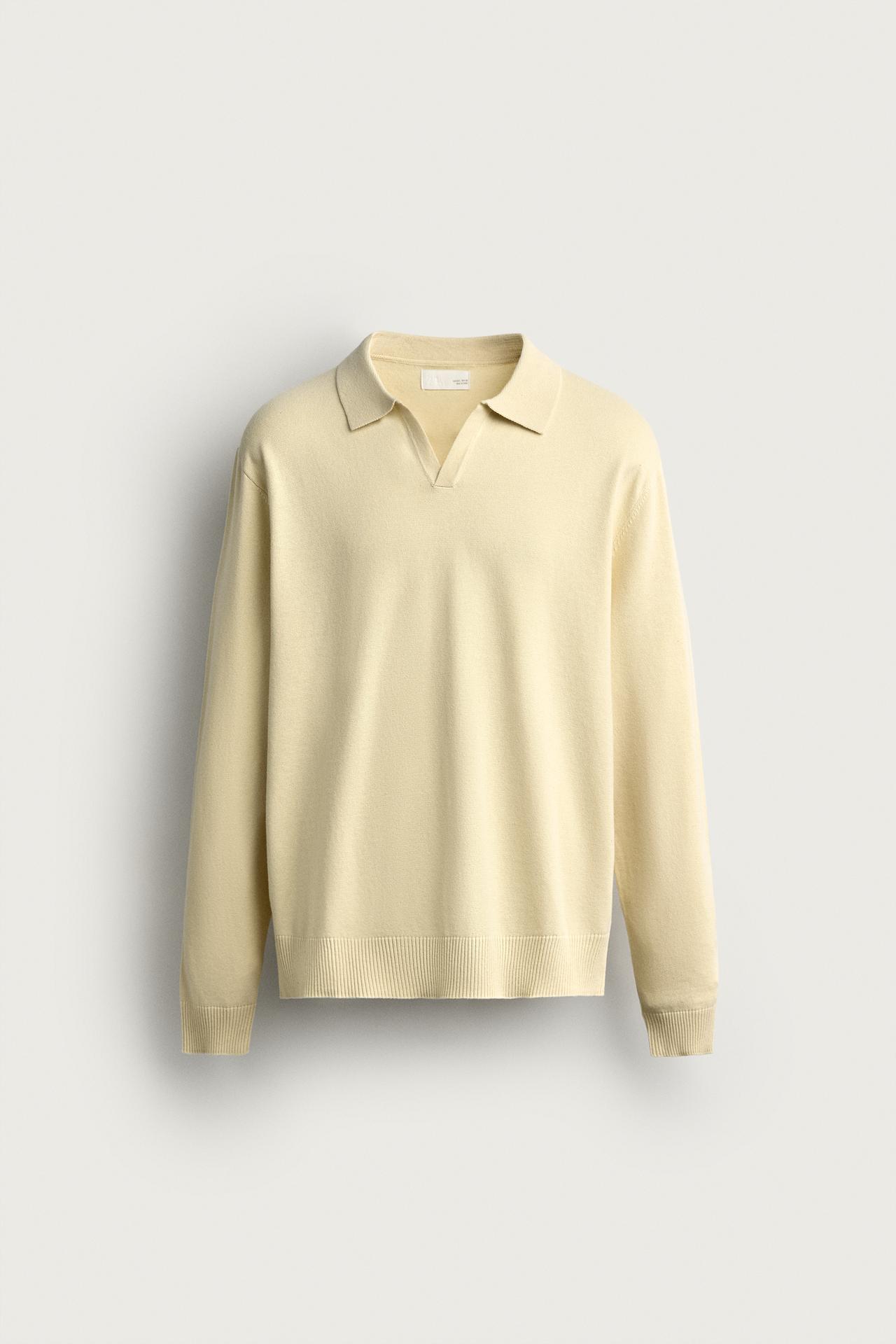 COTTON-LINEN KNIT REGULAR FIT POLO — Yellow