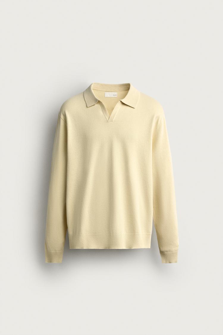 COTTON-LINEN KNIT REGULAR FIT POLO — Yellow