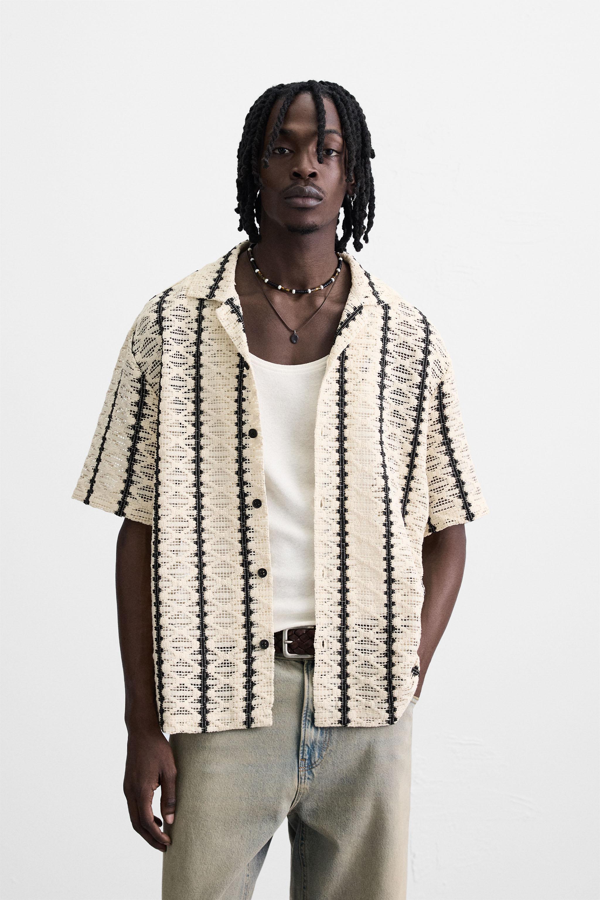 スペイン発送 ZARA コントラストジャカードシャツ カジュアル コントラストジャカードシャツ - エクリュ | ZARA Japan / 日本