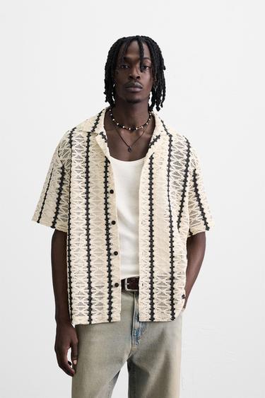 CROCHET TEXTURED SHIRT - Ecru / Black by Zara