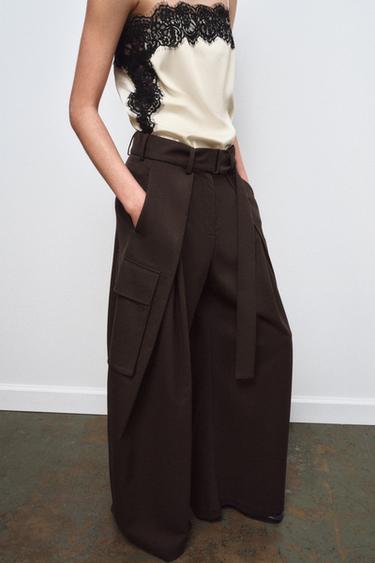 ZW COLLECTION DARTED CARGO TROUSERS - Brown by Zara