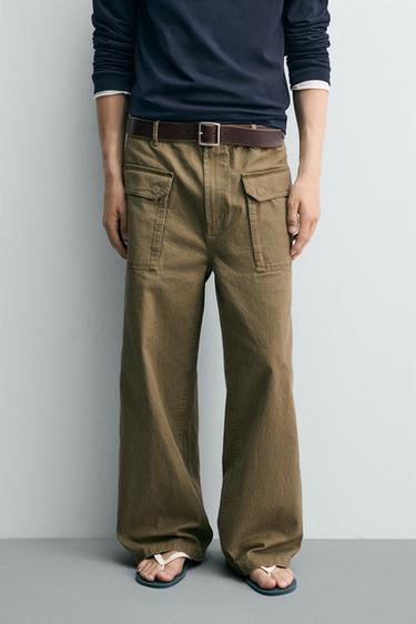 PANTALON COUPE LARGE À PASSANT - Kaki de Zara - Image 1