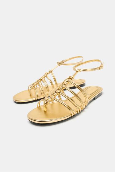 SANDALES PLATES EFFET MÉTALLISÉ - Or de Zara - Image 3
