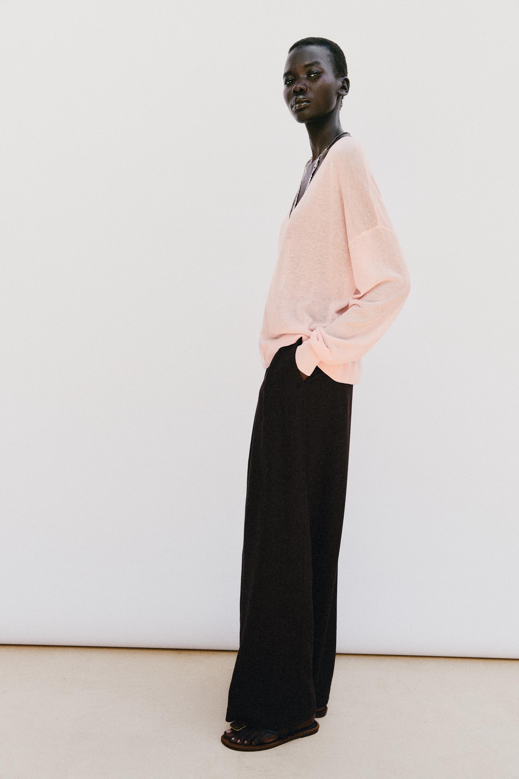 Zara Geniş Paça Keten Pantolon görsel 4