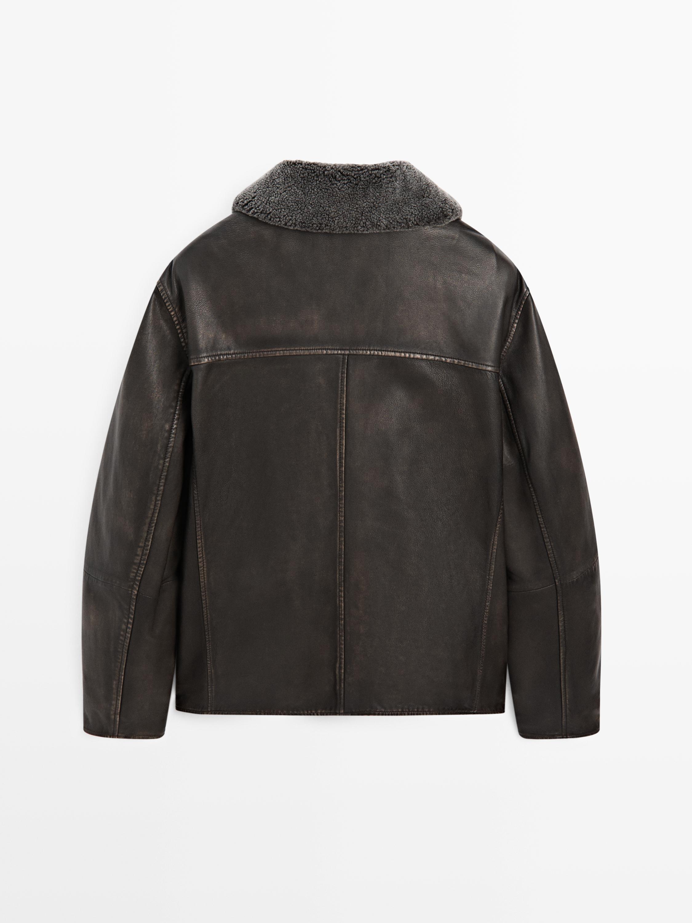 Nappa leather jacket with lambskin collar