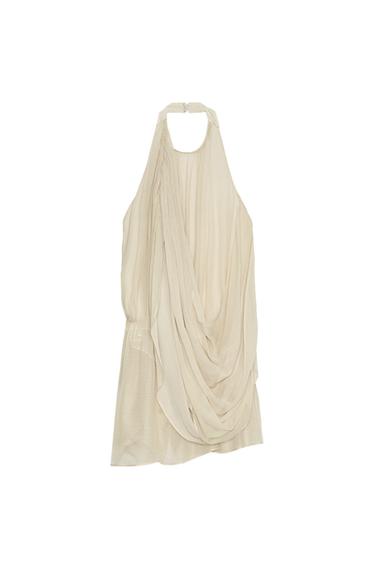 Zara ZW COLLECTION DRAPED POLKA DOT HALTER TOP - Brown / Ecru