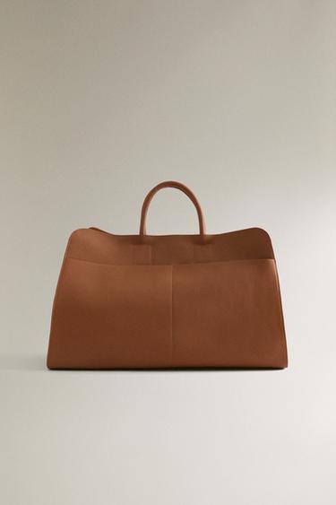 Zara LEATHER TOTE BAG - Brown