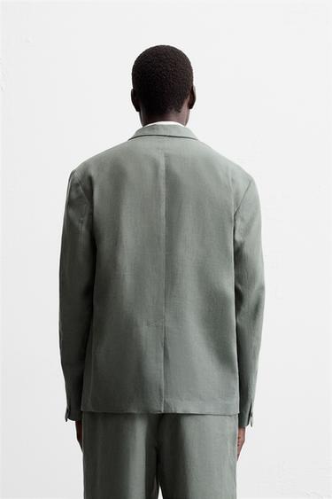 DOUBLE-BREASTED 100% LINEN SUIT BLAZER - washed green by Zara - Image 2