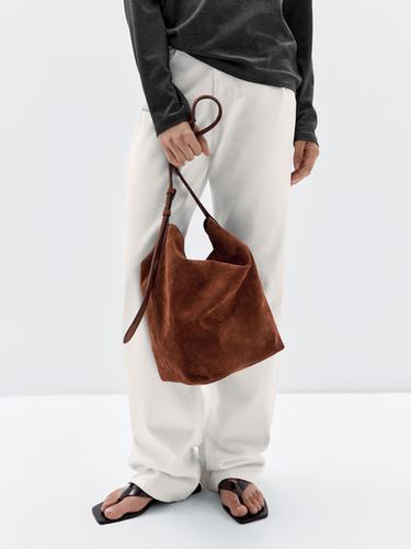 Bolso bucket piel serraje - Cuero de Zara