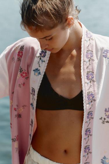 COTTON KAFTAN WITH FLORAL EMBROIDERY - Pink by Zara - Image 1