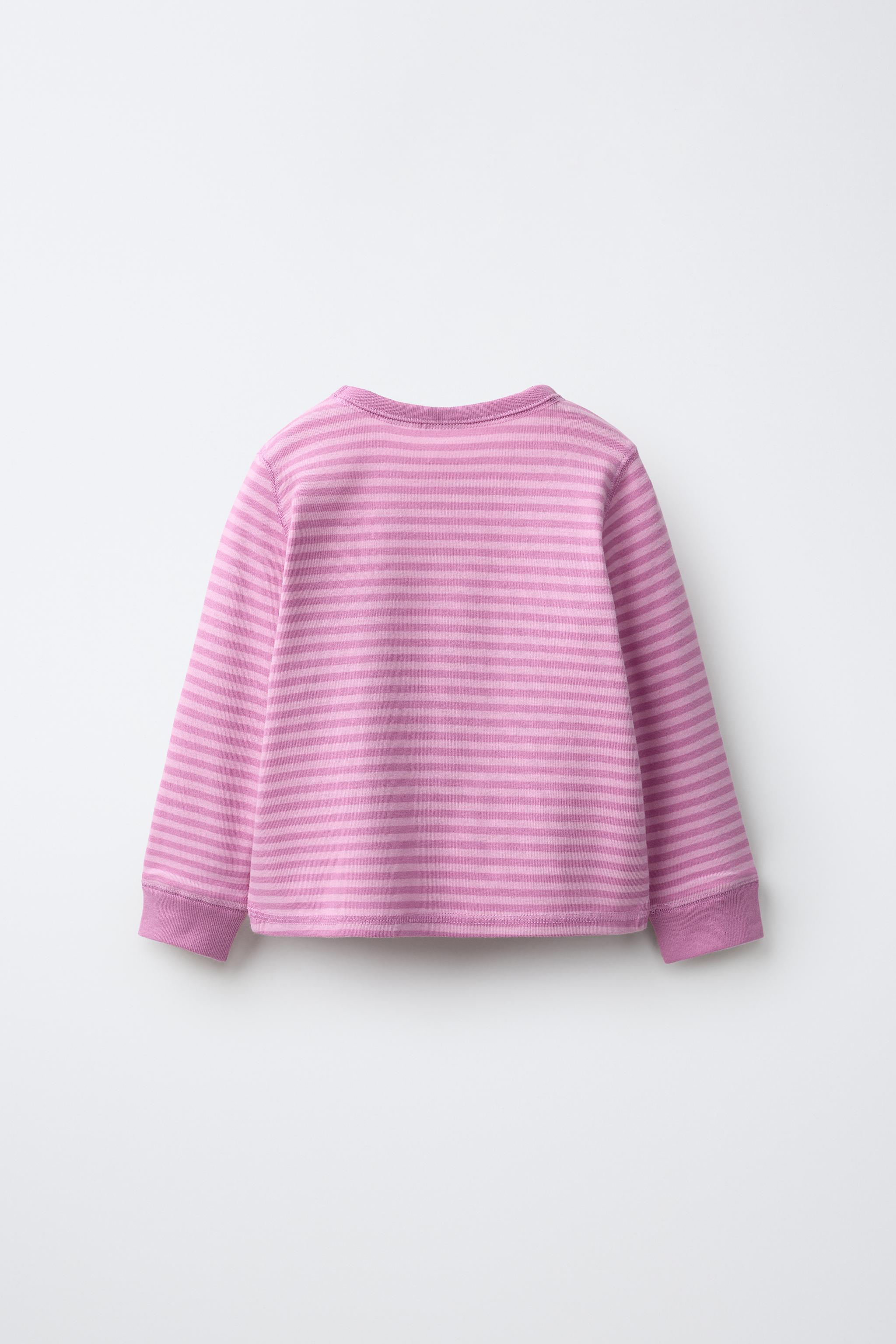 STRIPED EMBROIDERED HEART T-SHIRT — Pink