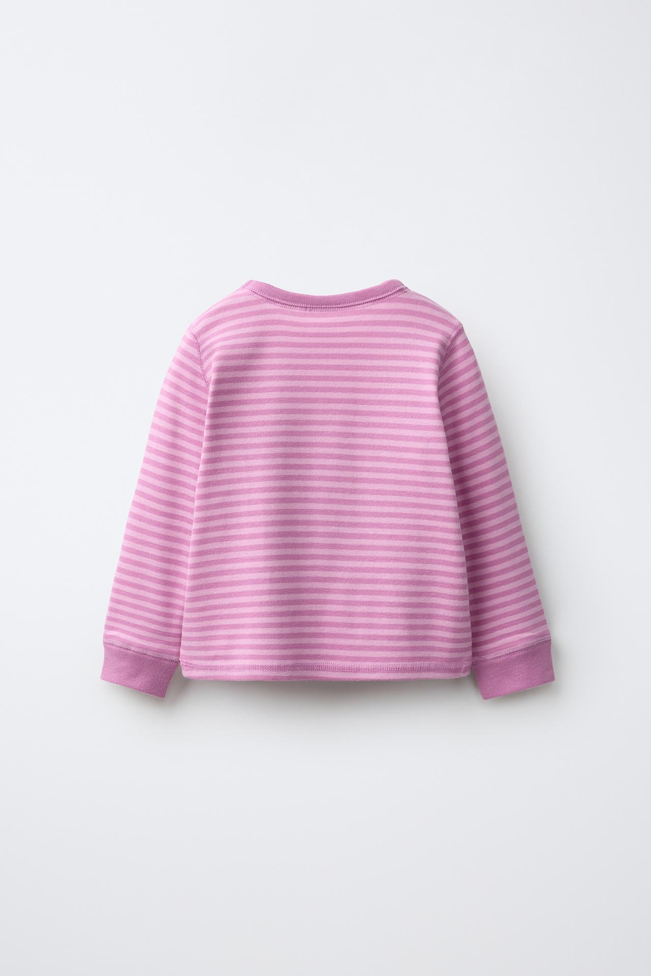 STRIPED EMBROIDERED HEART T-SHIRT — Pink