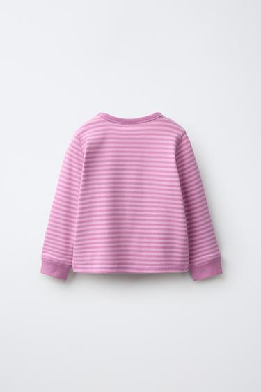 STRIPED EMBROIDERED HEART T-SHIRT — Pink 2