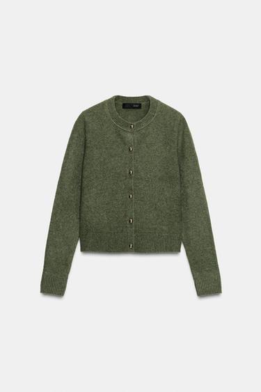 GILET EN MAILLE AVEC BOUTONS BOULES - Vert chiné de Zara - Image 3