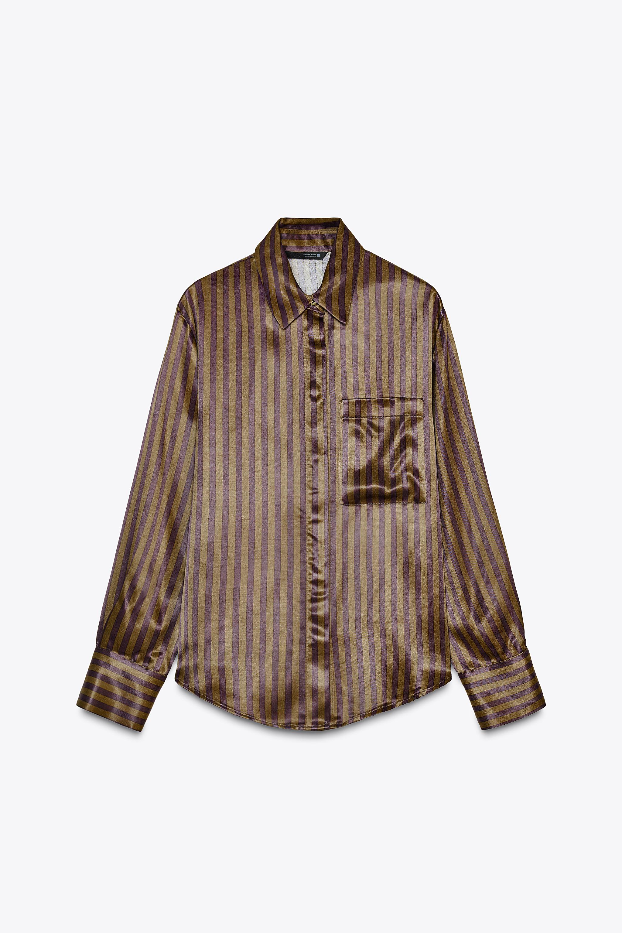 ストライプサテンシャツ - カーキ | ZARA Japan / 日本