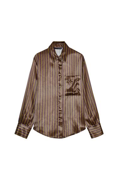 STRIPED SATIN SHIRT - Khaki by Zara