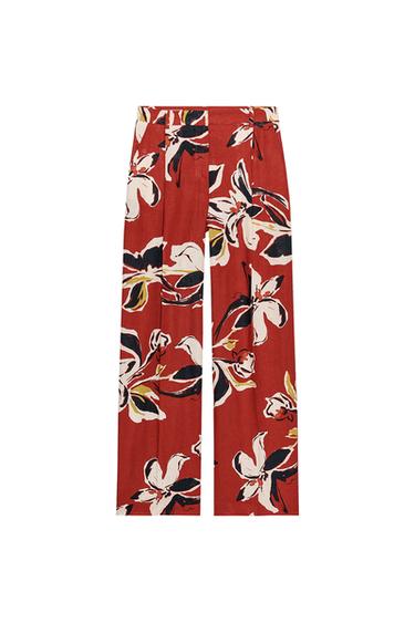 FLORAL PRINT LINEN BLEND TROUSERS