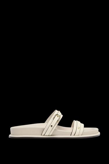 BUCKLED FLAT SLIDER SANDALS - Ecru White by Zara - Image 0