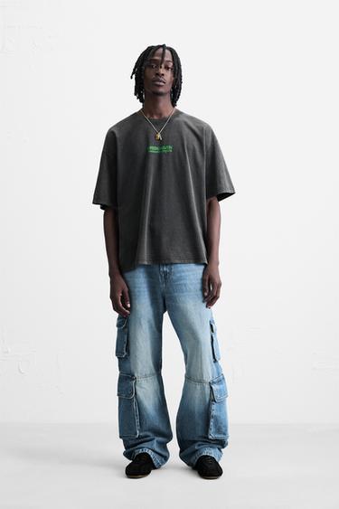 Zara WASHED TEXT T-SHIRT - Anthracite grey - Image 0