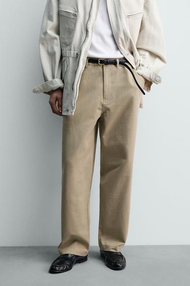 STRAIGHT-LEG CHINO TROUSERS - Beige by Zara