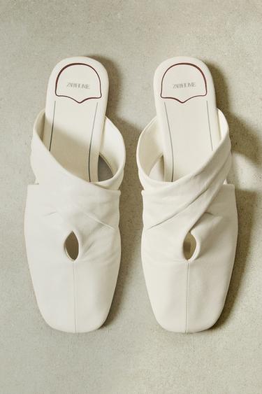 LEATHER CROSSOVER MULES - White by Zara - Image 5