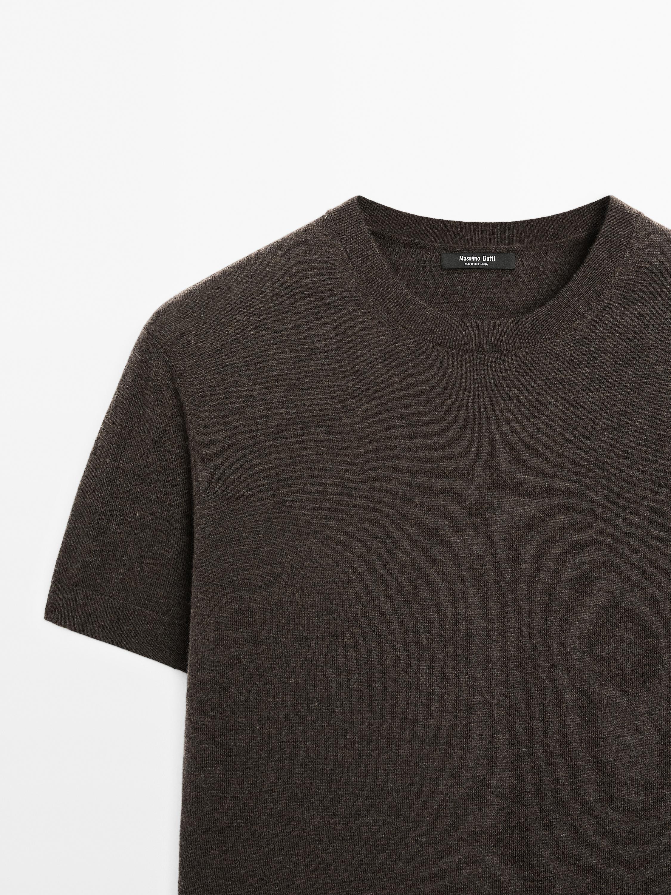 Short-sleeve wool blend knit sweater