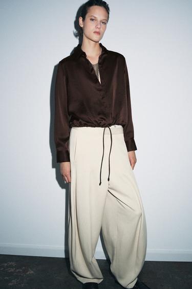 SATIN SHIRT ZW COLLECTION - Brown by Zara