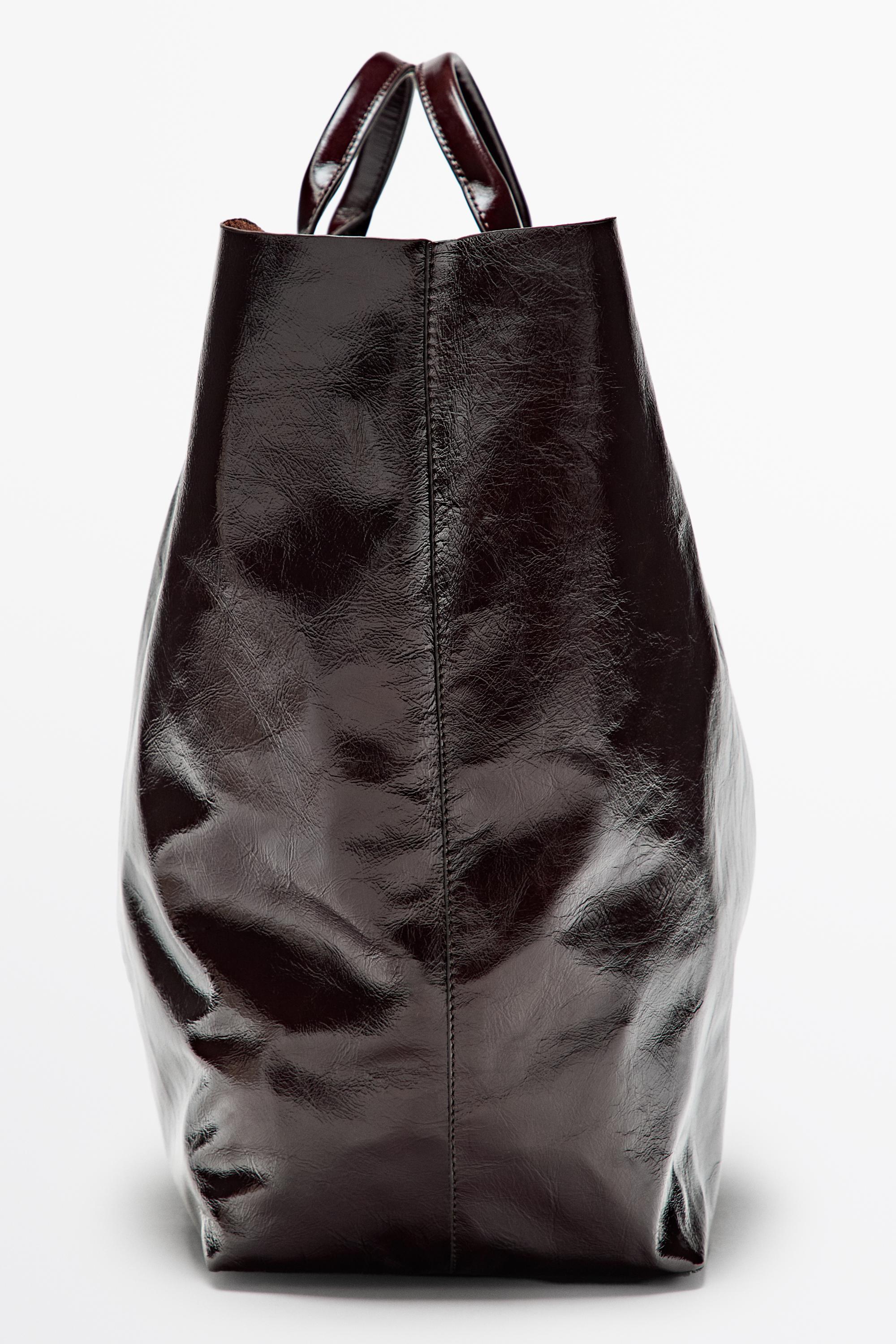 Maxi tote bag en cuir nappa craquelé