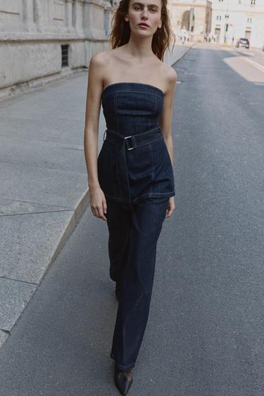 Z1975 DENIM STRAPLESS TOP WITH BELT - Blue by Zara - Image 0