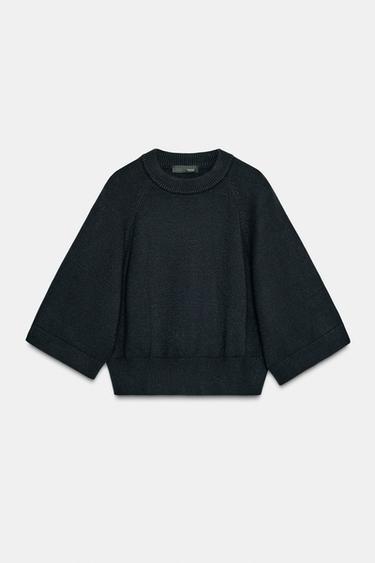 KNIT JUMPER WITH WIDE SLEEVES - Navy blue by Zara - Image 5