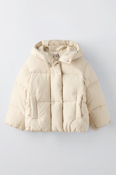 Zara HOODED QUILTED JACKET - Mid-ecru