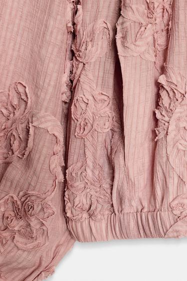 OVERSIZE TEXTURED FLORAL JACKET - Pastel pink by Zara - Image 7