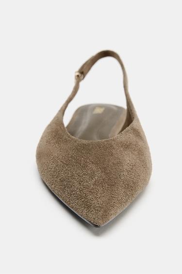 CHAUSSURES EN CROÛTE DE CUIR POINTUES - Marron sable de Zara - Image 4