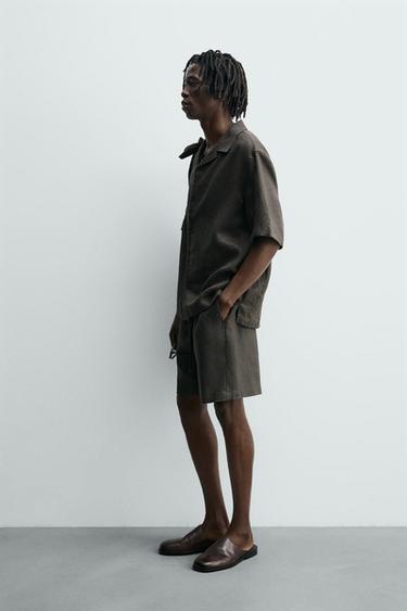 100% LINEN RELAXED FIT BERMUDA SHORTS - Dark green by Zara